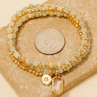 Rectangle Gem And Disc Charm Beaded Bracelet Set