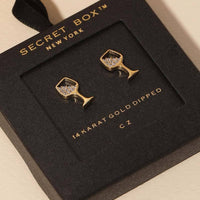 Secret Box Gold Dipped Cz Wine Glass Stud Earrings: Gold