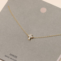 Mini Pave Cross Charm Necklace: Silver