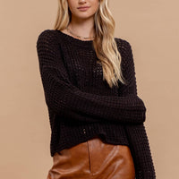 Sheer Crochet Sweater - Black