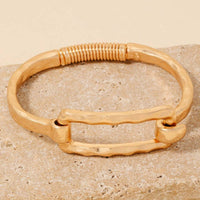 Hammered Rectangle Coil Spring Hook Bangle Bracelet