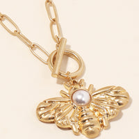 Bee Pearl Pendant Long Necklace