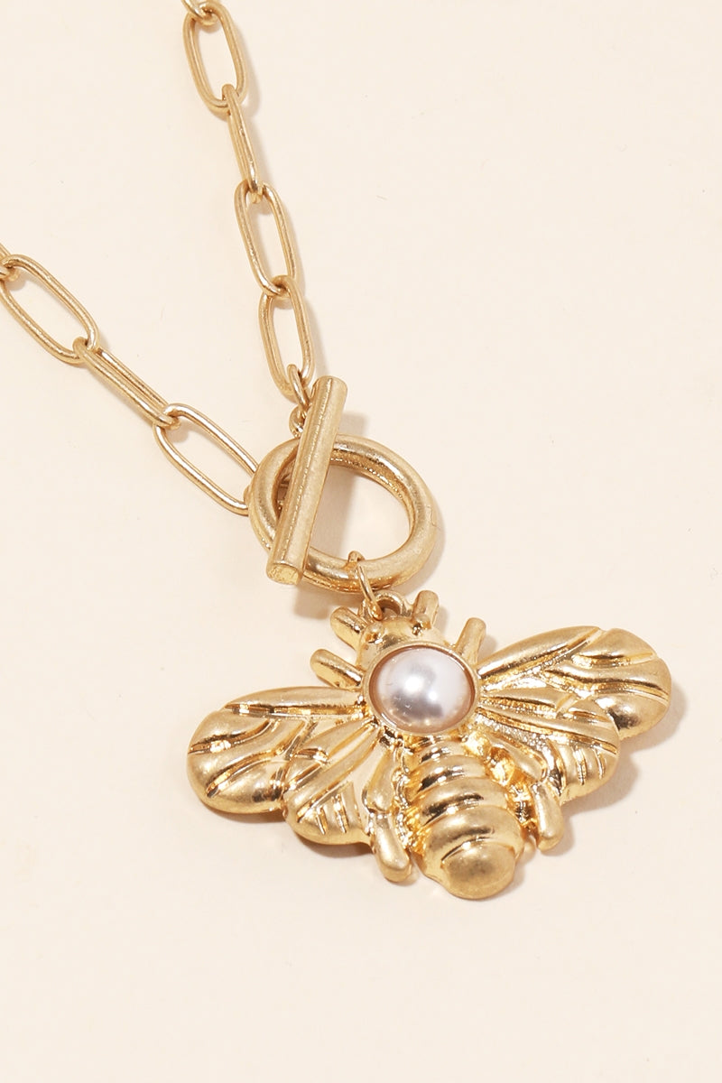 Bee Pearl Pendant Long Necklace