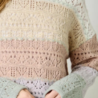 Color Blocked Pointelle Sweater - Ivory Oatmeal
