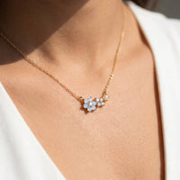 Gold Dipped Dual Cz Daisy Cluster Pendant Necklace: Gold