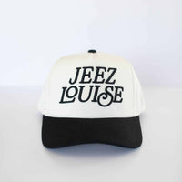 Jeez Louise Unisex Trucker Hat - Black & Cream