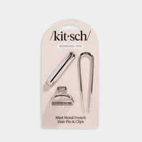 Mini Metal French Hair Pin & Clips 3pc Set - Silver