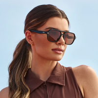 Rally - Women's Double Bridge Aviator Sport Sunglasses - Black/Tinted Red