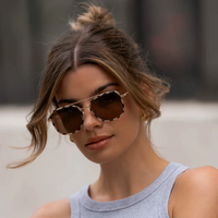 Gia - Women's Square Aviator Polarized Sunglasses - Beige Tortoise/Brown Lens