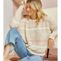 Popcorn Striped Sweater - Beige
