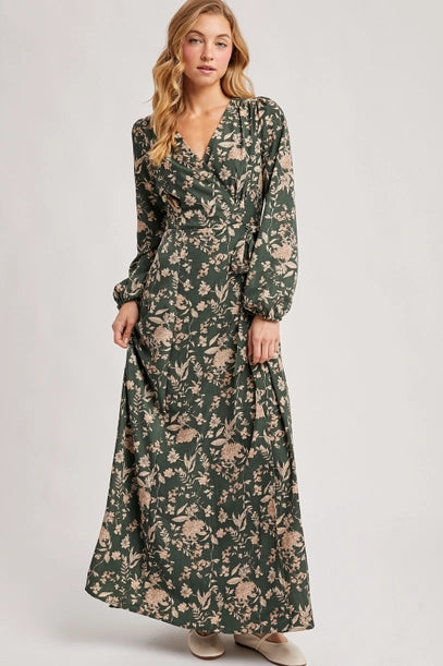The Forest Reverie Wrap Dress - Hunter Green