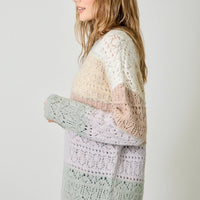 Color Blocked Pointelle Sweater - Ivory Oatmeal