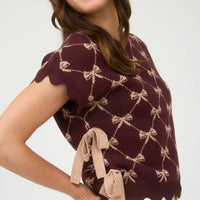 Bow Side Tie Knit Top - Burgundy