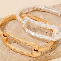Hammered Rectangle Coil Spring Hook Bangle Bracelet