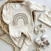 Gender Neutral Baby Outfit | Oatmeal Romper Felt Rainbow