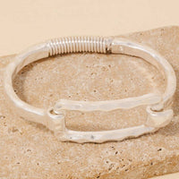 Hammered Rectangle Coil Spring Hook Bangle Bracelet