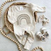 Gender Neutral Baby Outfit | Oatmeal Romper Felt Rainbow