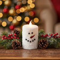 White Snowman LED Pillar Candle
