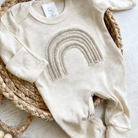 Gender Neutral Baby Outfit | Oatmeal Romper Felt Rainbow