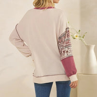 Patchwork Knit Pullover Top - Oatmeal + Burgundy