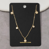 Disc And Cubic Zirconia Drop Charm Necklace: Gold