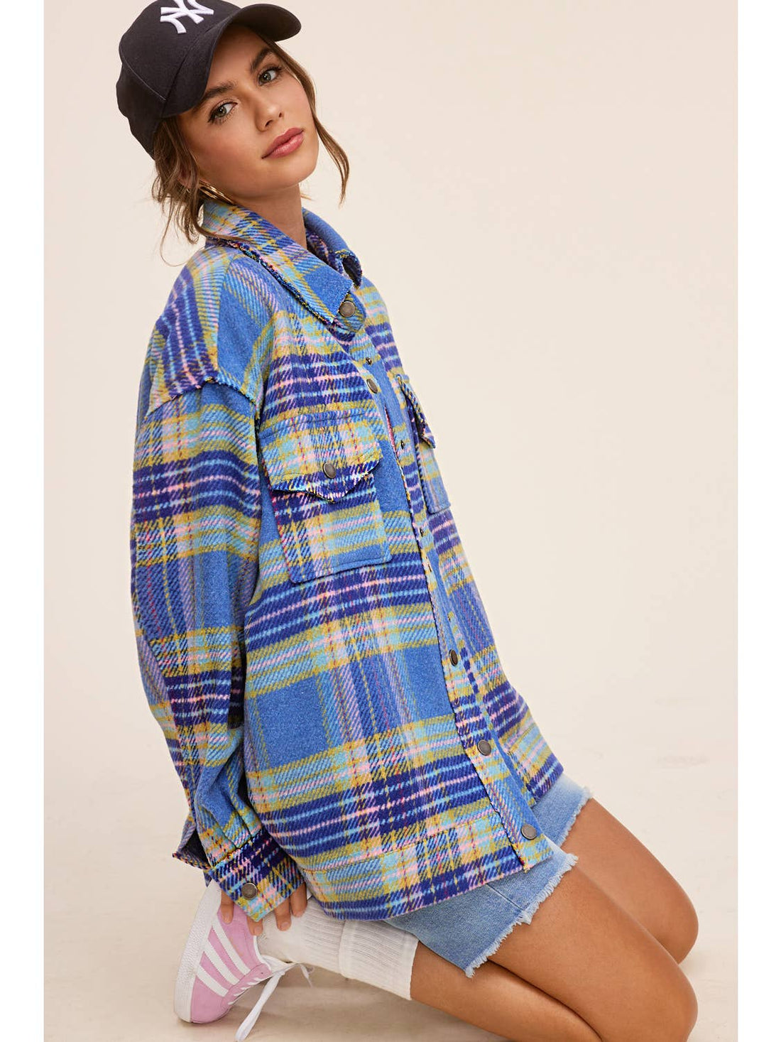 Plaid Button Down Jacket - Sky