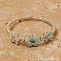 Triple Cubic Zirconia Flowers Dainty Band Ring
