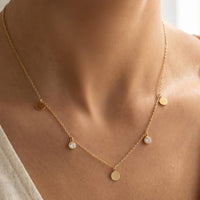 Disc And Cubic Zirconia Drop Charm Necklace: Gold
