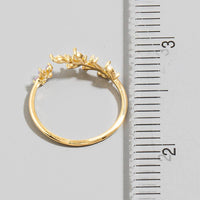 Gold Dipped Dainty Rhinestone Leaf Flower Open Ring: Gold