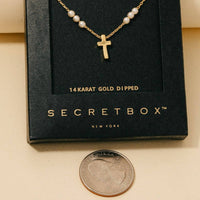Secret Box Gold Dipped Pearls And Cross Toggle Chain - Gold