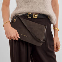 Orin Twist Lock Suedette Small Shoulder Bag - Bitter Chocolate