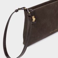Orin Twist Lock Suedette Small Shoulder Bag - Bitter Chocolate