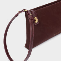 Orin Twist Lock Suedette Small Shoulder Bag - Cherry