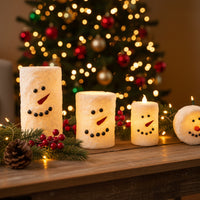 White Snowman LED Pillar Candle