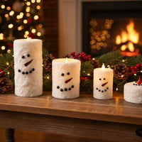 White Snowman LED Pillar Candle