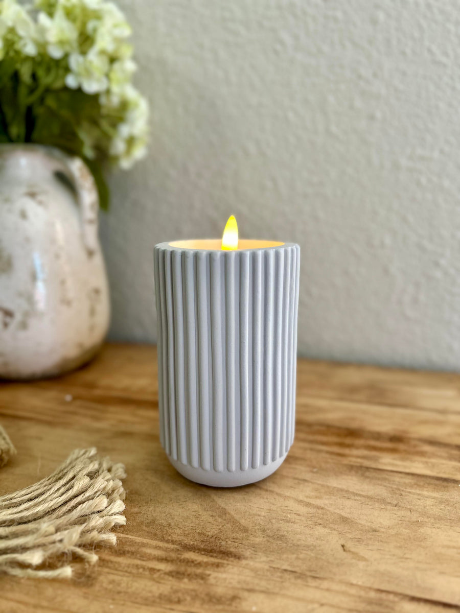 Gray Cement Glow Pillar Candle