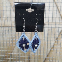 Navy Diamond with Silver Bead Crochet Earrings