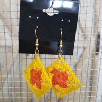 Orange & Yellow Diamond Crochet Earrings
