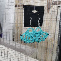 Beaded Blue Fan Crochet Earrings