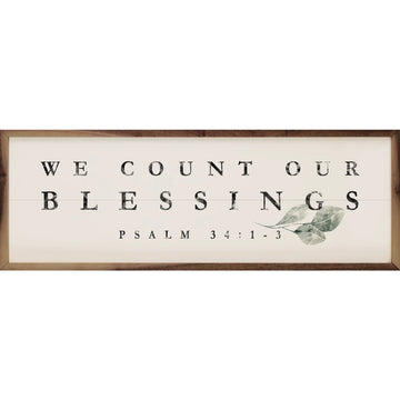 We Count Our Blessings Greenery Psalm 34 1 3 White Wood Print
