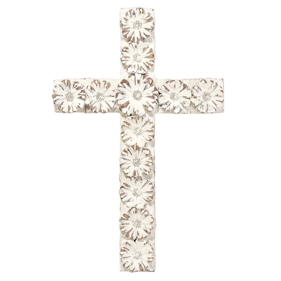 White Floral Resin Wall Cross