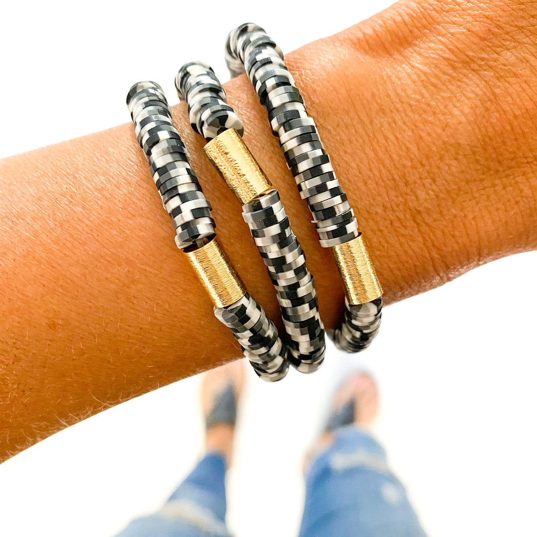 Black, White & Gray Dalmatian Heishi Bracelet