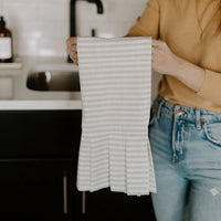 Striped Tea Towel with Ruffle - Cream with Grey Stripes