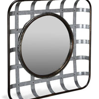 Galvanized Woven Metal Basket Mirror Wall Decor
