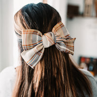 Plaid Bow Hair Barrette - Autumn Sunset
