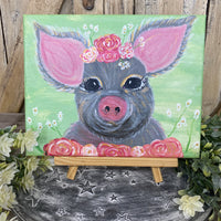 Pig with Flower Crown Painting