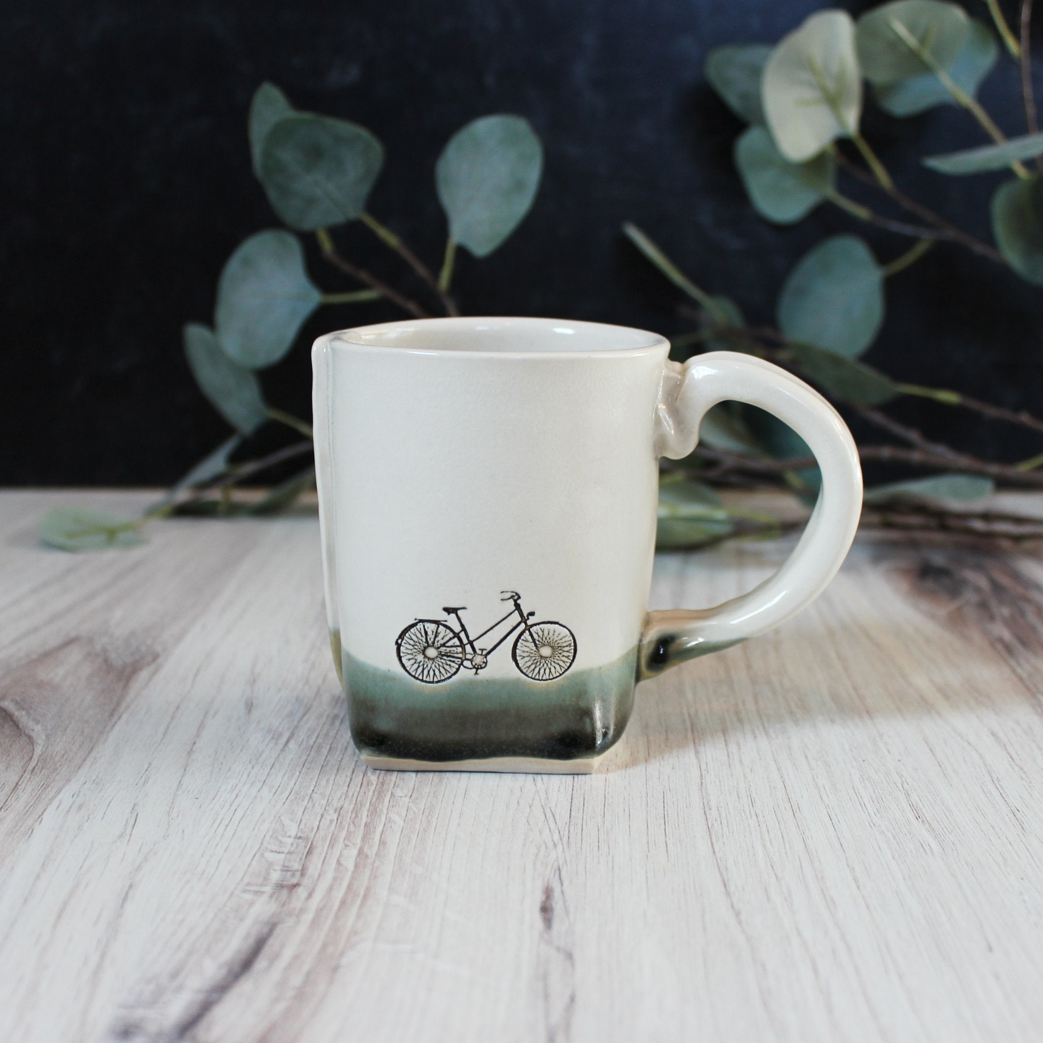 Hand-Thrown Bike Mug – Flowers and Gray
