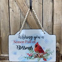 Wishing You a Season Full of Blessings Cardinal Hanging Sign