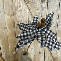 Buffalo Check Jingle Bell Poinsettia Stem - Black