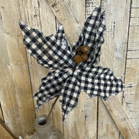 Buffalo Check Jingle Bell Poinsettia Stem - Black